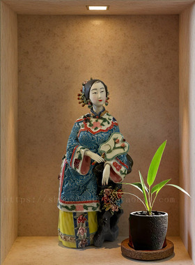 石湾陶瓷仕女古代美女摆件