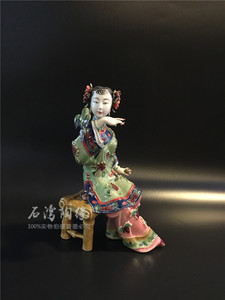石湾公仔 古代仕女 陶瓷摆件 电视柜 酒柜饰品 小鸟伊人