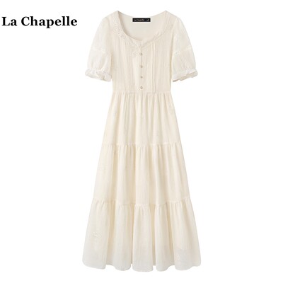 拉夏贝尔/La Chapelle法式度假风短袖连衣裙女夏季甜美气质长裙子