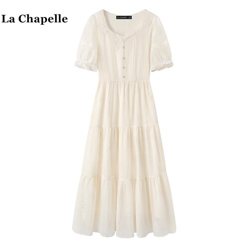 拉夏贝尔/La Chapelle法式度假风短袖连衣裙女夏季甜美气质长裙子