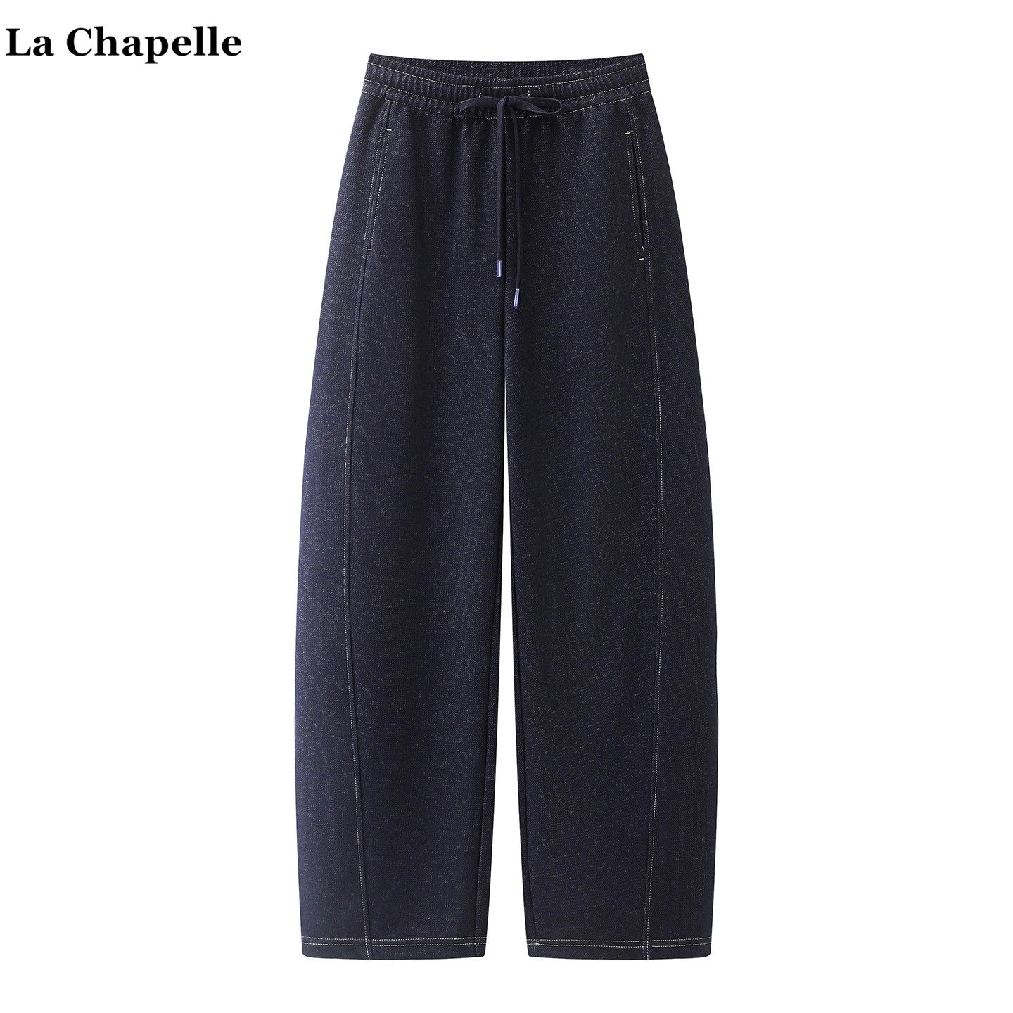 拉夏贝尔/La Chapelle复古蓝色抽绳牛仔裤女2026年春季显瘦弯刀裤,女装/女士精品,休闲裤,淘宝优惠券,粉丝福利购,淘宝优惠卷