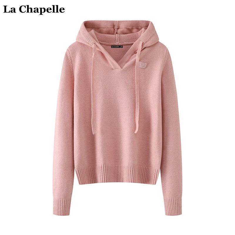 拉夏贝尔/La Chapelle韩版连帽针织衫女春季新款百搭宽松帽衫上衣