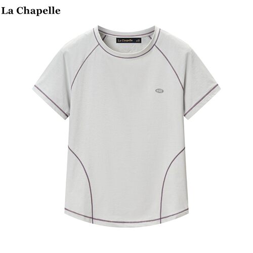 拉夏贝尔/La Chapelle夏季新款户外速干短袖T恤女撞色插肩袖上衣