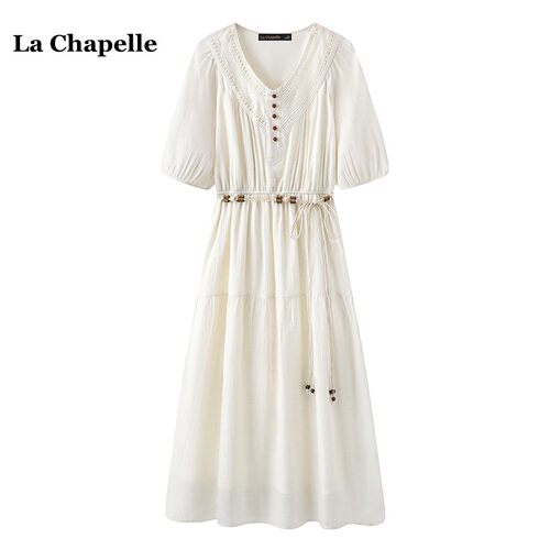 拉夏贝尔/La Chapelle波西米亚收腰连衣裙女夏季新款法式温柔长裙