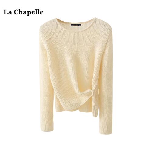 拉夏贝尔/La Chapelle韩系慵懒镂空圆领针织衫女夏季薄款长袖上衣