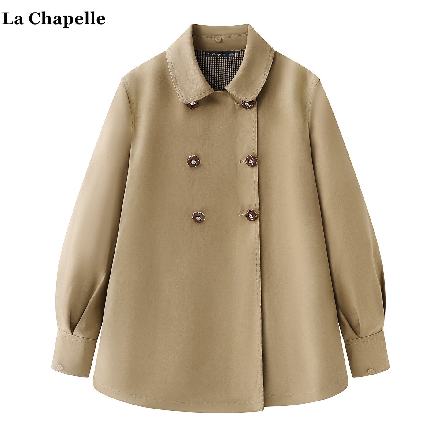 拉夏贝尔/La Chapelle千金风娃娃领风衣女春季新款卡其色翻领外套