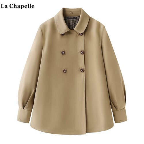 拉夏贝尔/La Chapelle千金风娃娃领风衣女春季新款卡其色翻领外套