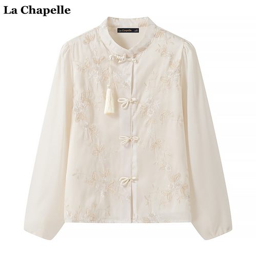 拉夏贝尔/La Chapelle新中式重工刺绣盘扣衬衫女国风气质小衫上衣