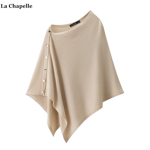 拉夏贝尔/La Chapelle秋季新款不规则披肩围巾女纯色斜扣外搭斗篷