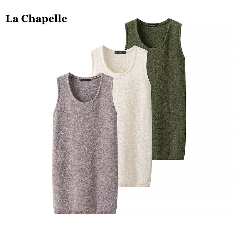 拉夏贝尔/La Chapelle秋冬新款针织连衣裙女无袖中长款外搭背心裙