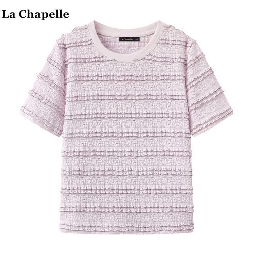 拉夏贝尔/La Chapelle甜美木耳边短袖T恤女夏季新款宽松圆领上衣