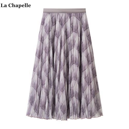 拉夏贝尔/La Chapelle水墨扎染网纱半身裙女春夏新款印花A字裙子