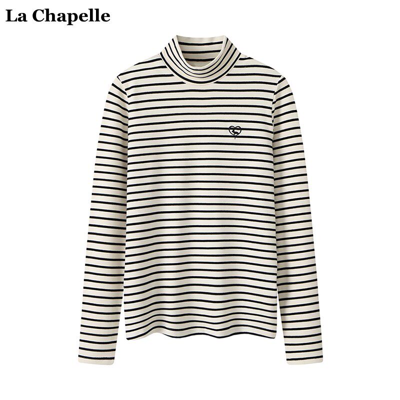 拉夏贝尔/La Chapelle秋冬款半高领条纹长袖T恤女百搭打底衫上衣怎么看?
