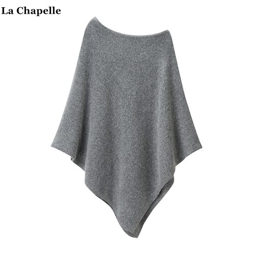 拉夏贝尔/La Chapelle一字领针织披肩女春季新款百搭纯色斗篷罩衫