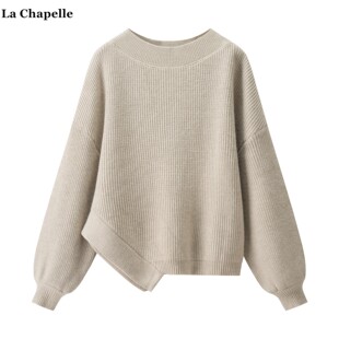 女秋冬款 Chapelle慵懒风不规则一字领针织衫 斜肩毛衣 拉夏贝尔