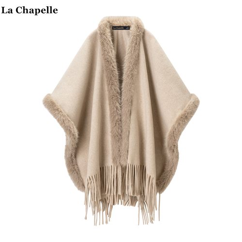 拉夏贝尔/La Chapelle温柔风毛茸茸斗篷披肩女高级感外搭毛领披风