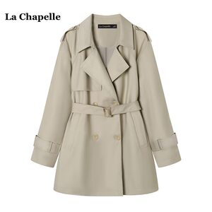 拉夏贝尔/La Chapelle秋季英伦风中长款卡其色风衣休闲宽松外套女