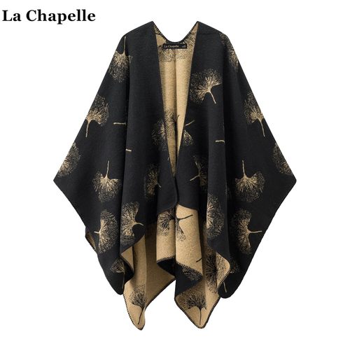 拉夏贝尔/La Chapelle复古提花针织开衫女民族风旅游外搭斗篷披肩