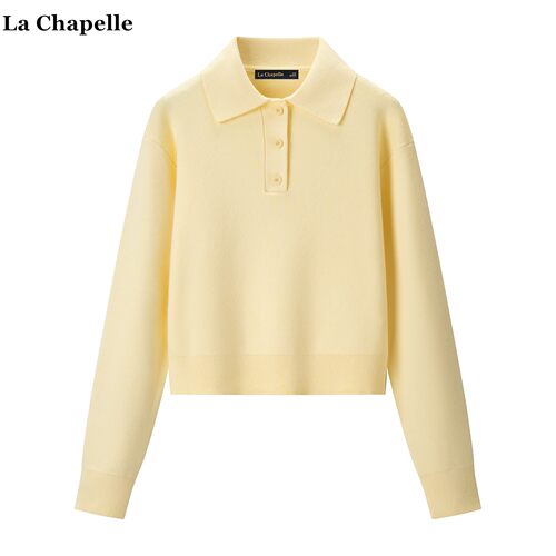 拉夏贝尔/La Chapelle简约通勤polo领显瘦上衣女春秋新款翻领毛衣