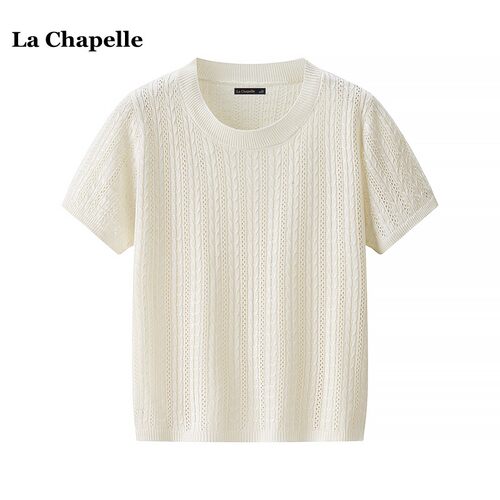 拉夏贝尔/La Chapelle韩系修身显瘦短袖针织衫女夏季洋气圆领上衣 - 封面