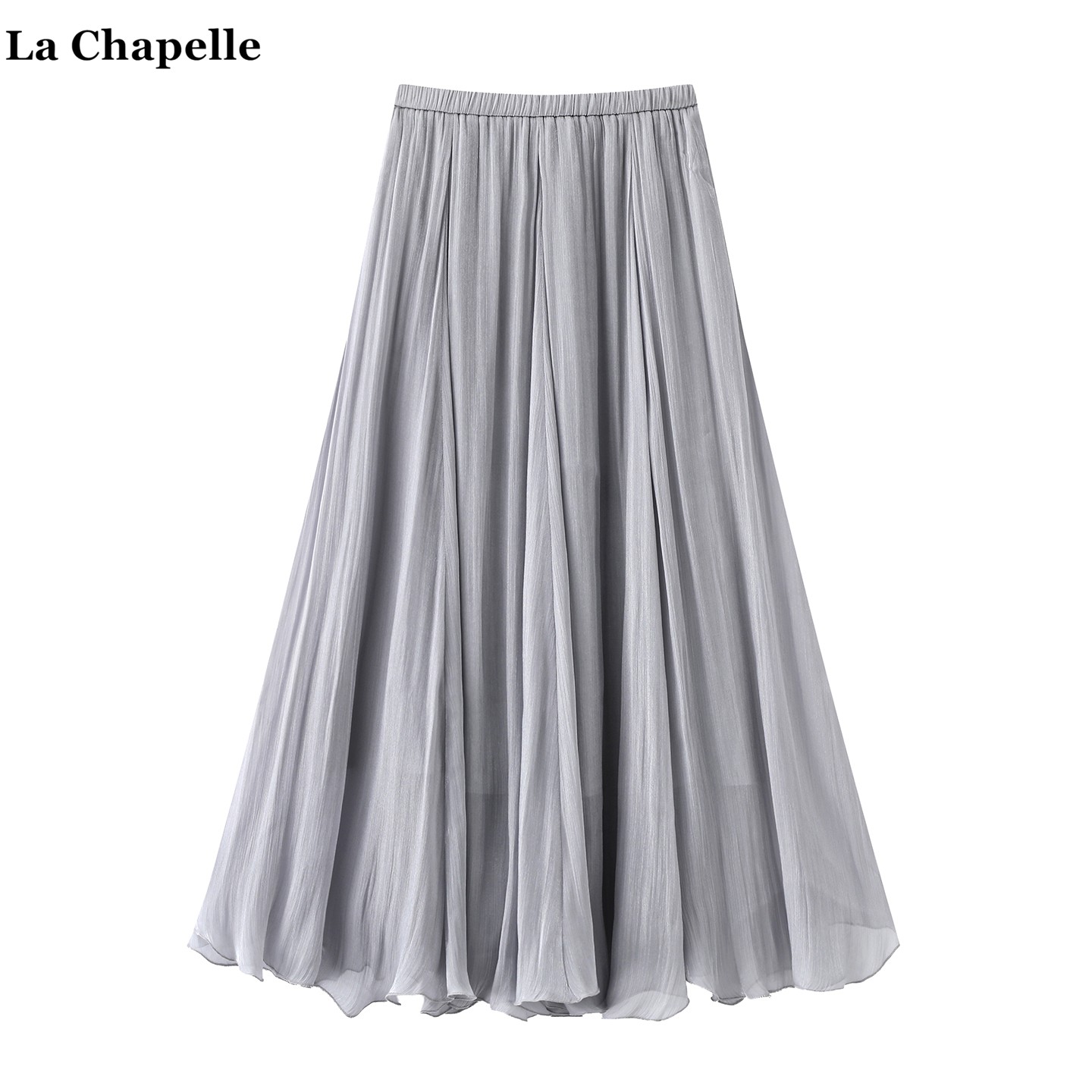 拉夏贝尔/La Chapelle灰色流光半身裙女春夏新款高腰大摆a字伞裙
