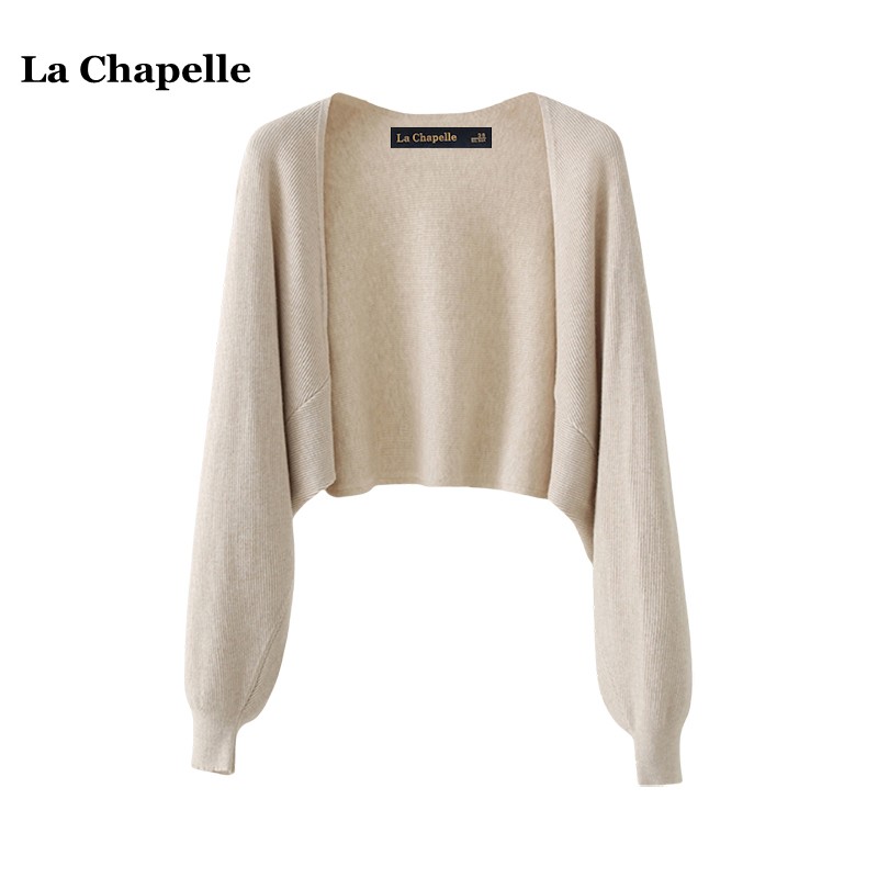 拉夏贝尔/La Chapelle韩版宽松长袖针织衫秋季百搭纯色外搭披肩女