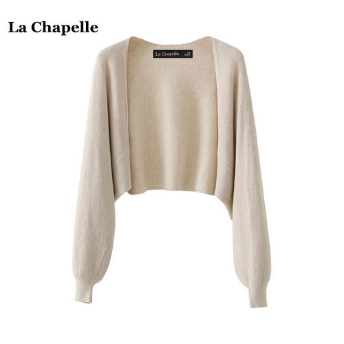 拉夏贝尔/La Chapelle韩版宽松长袖针织衫秋季百搭纯色外搭披肩女