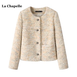 拉夏贝尔/La Chapelle冬季新款小香风夹棉外套女短款圈圈加厚上衣