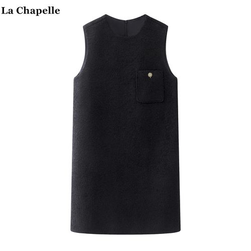 拉夏贝尔/La Chapelle小香风无袖背心裙女冬新款小个子毛呢a字裙