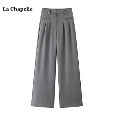 拉夏贝尔/La Chapelle秋季高腰显瘦通勤垂感阔腿裤压褶西装长裤女