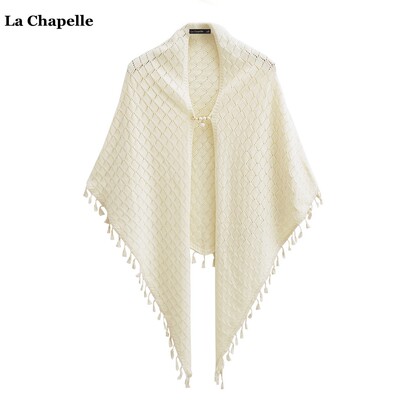 拉夏贝尔/La Chapelle新中式菱格流苏针织披肩女2026新款外搭披风