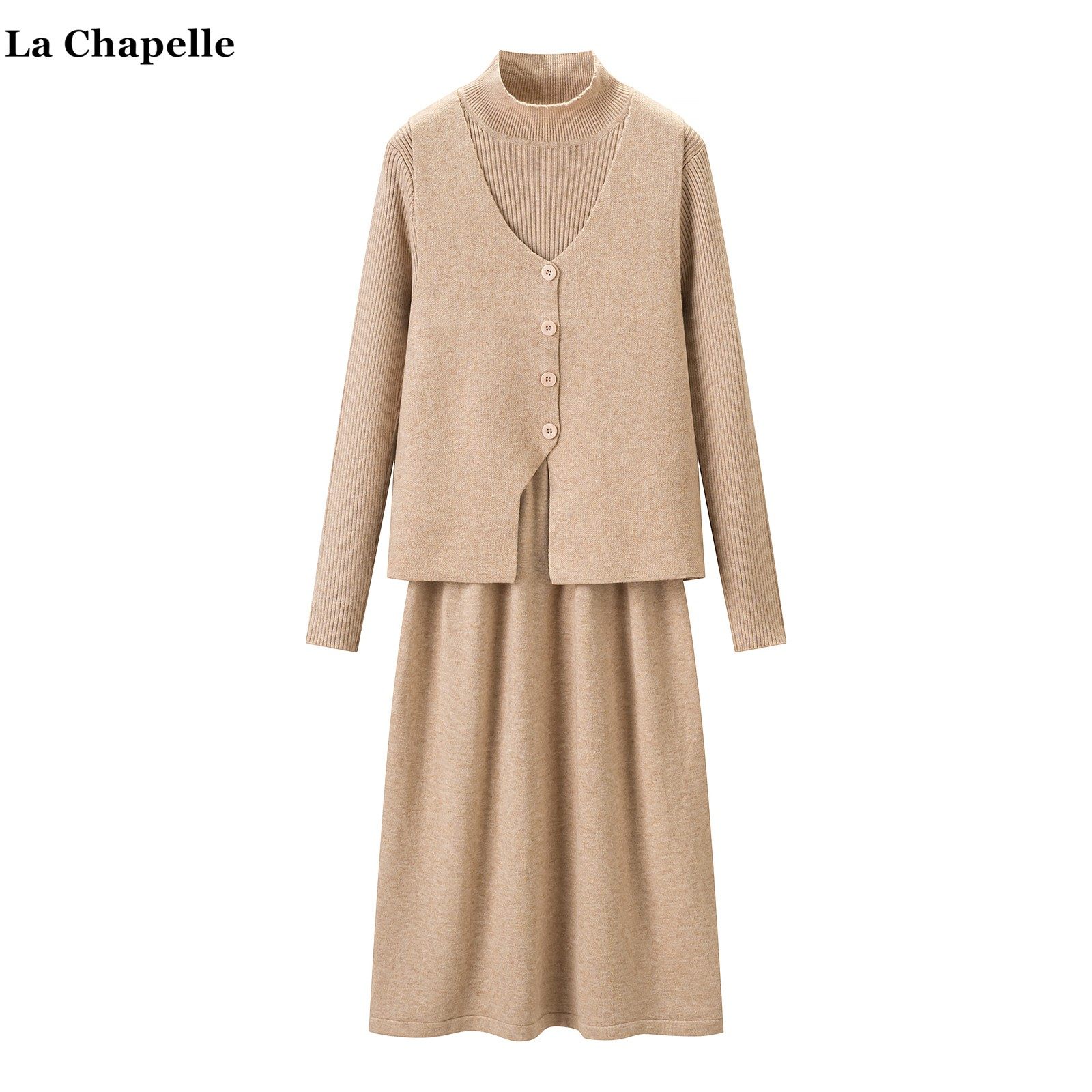 拉夏贝尔/La Chapelle马甲俩件套针织连衣裙女春季新款毛衣长裙子,女装/女士精品,毛针织衫,淘宝优惠券,粉丝福利购,淘宝优惠卷