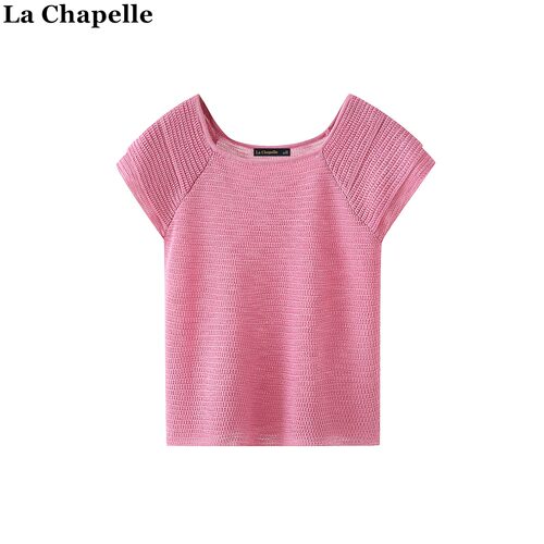 拉夏贝尔/La Chapelle法式小方领短袖夏季设计感百搭针织衫上衣女