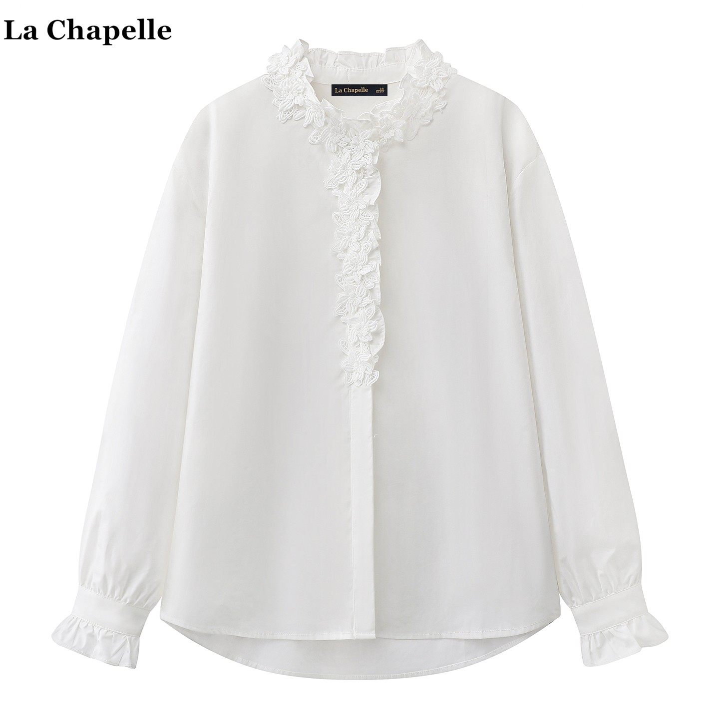 拉夏贝尔/La Chapelle韩系立体花边白色衬衫女春季新款喇叭袖衬衣,女装/女士精品,衬衫,淘宝优惠券,粉丝福利购,淘宝优惠卷