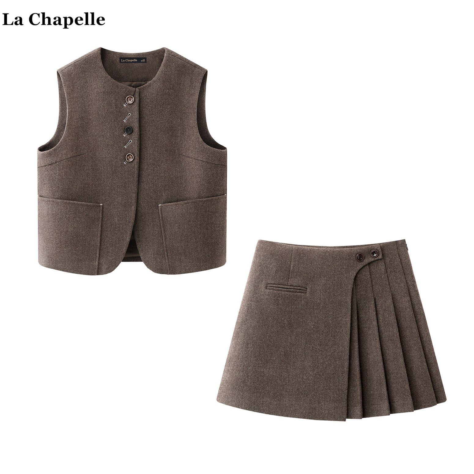拉夏贝尔/La Chapelle老钱风西装马甲百褶半身裙2026春季俩件套女,女装/女士精品,时尚套装,淘宝优惠券,粉丝福利购,淘宝优惠卷