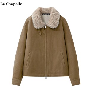 拉夏贝尔/La Chapelle毛毛翻领灯芯绒外套女冬季新款夹棉保暖上衣