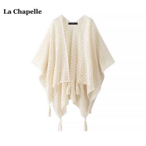 拉夏贝尔/La Chapelle空调房镂空针织披肩女旅游外搭流苏斗篷围巾