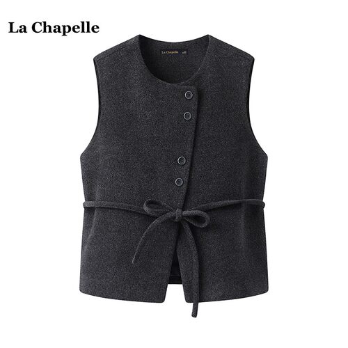 拉夏贝尔/La Chapelle设计感收腰系带马甲女春季新款无袖背心坎肩