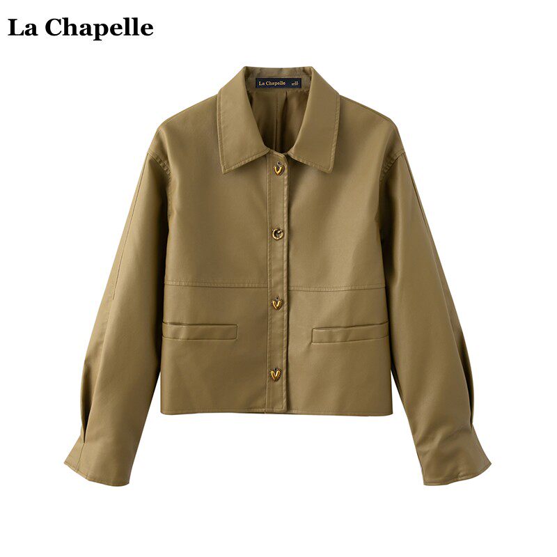 拉夏贝尔/La Chapelle秋季新款美拉德polo领皮衣短外套女机车夹克属于什么档次？