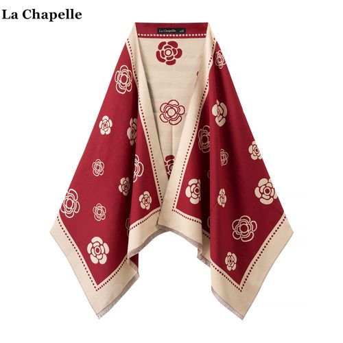 拉夏贝尔/La Chapelle高级感红色针织披肩女双面提花保暖围巾围脖