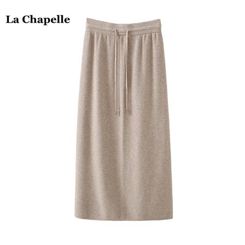 拉夏贝尔/La Chapelle秋冬后开叉针织抽绳半身裙女百搭A字包臀裙