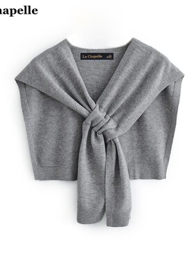 拉夏贝尔/La Chapelle针织披肩女韩版纯色叠搭衬衫交叉款打结坎肩