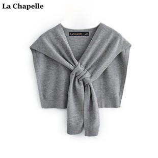 交叉款 拉夏贝尔 纯色叠搭衬衫 打结坎肩 Chapelle针织披肩女韩版