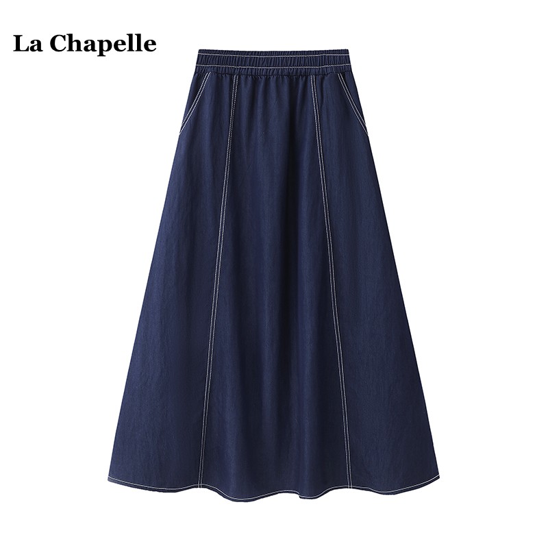 拉夏贝尔/La Chapelle韩系高腰牛仔半身裙女春夏新款气质通勤长裙