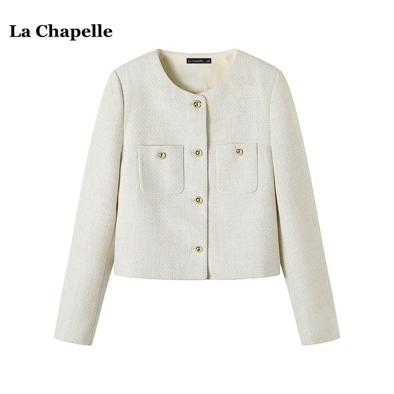 拉夏贝尔/La Chapelle法式小香风短外套秋季新款单排扣气质上衣女