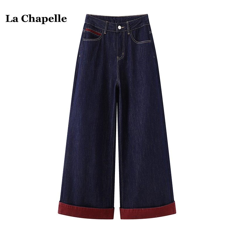 拉夏贝尔/La Chapelle设计感直筒阔腿裤女春季新款复古撞色牛仔裤,女装/女士精品,牛仔裤,淘宝优惠券,粉丝福利购,淘宝优惠卷