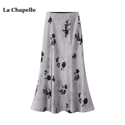 拉夏贝尔/La Chapelle春夏新款高级感印花半身裙女高腰鱼尾a字裙