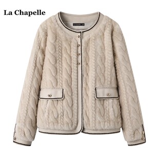 拉夏贝尔/La Chapelle韩版皮毛一体外套女冬季新款小香风毛毛上衣
