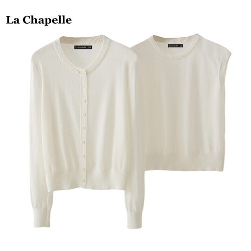 拉夏贝尔/La Chapelle韩系百搭内搭背心宽松圆领针织开衫两件套女