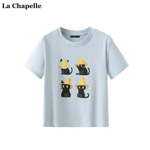 拉夏贝尔/La Chapelle卡通印花圆领短袖T恤女夏季新款休闲风上衣